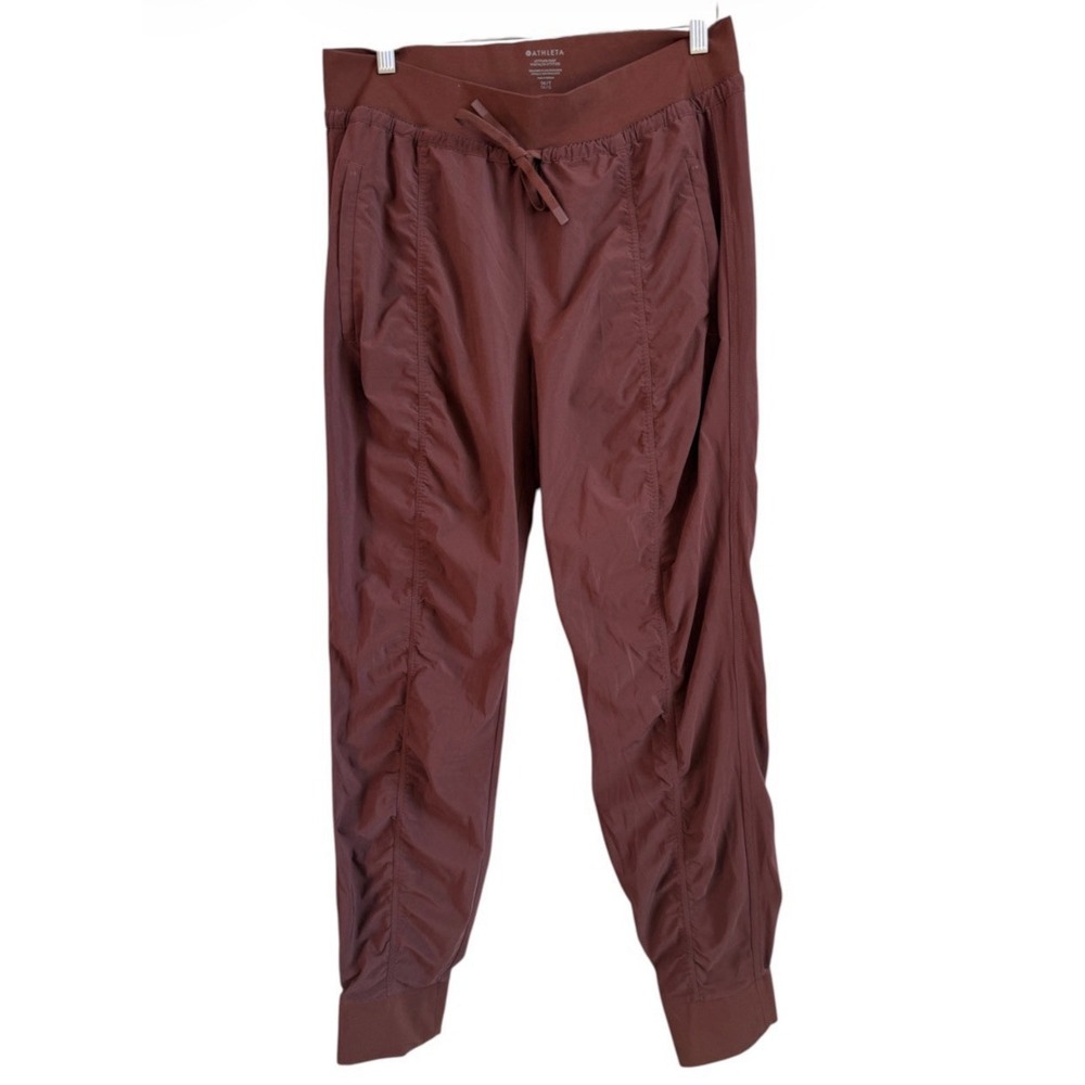 Athleta Attitude II Ruched Jogger Pants 14 Tall Maroon Gorpcore Travel Wear Gym